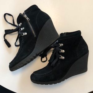 Black Suede wedge moccasin booties
